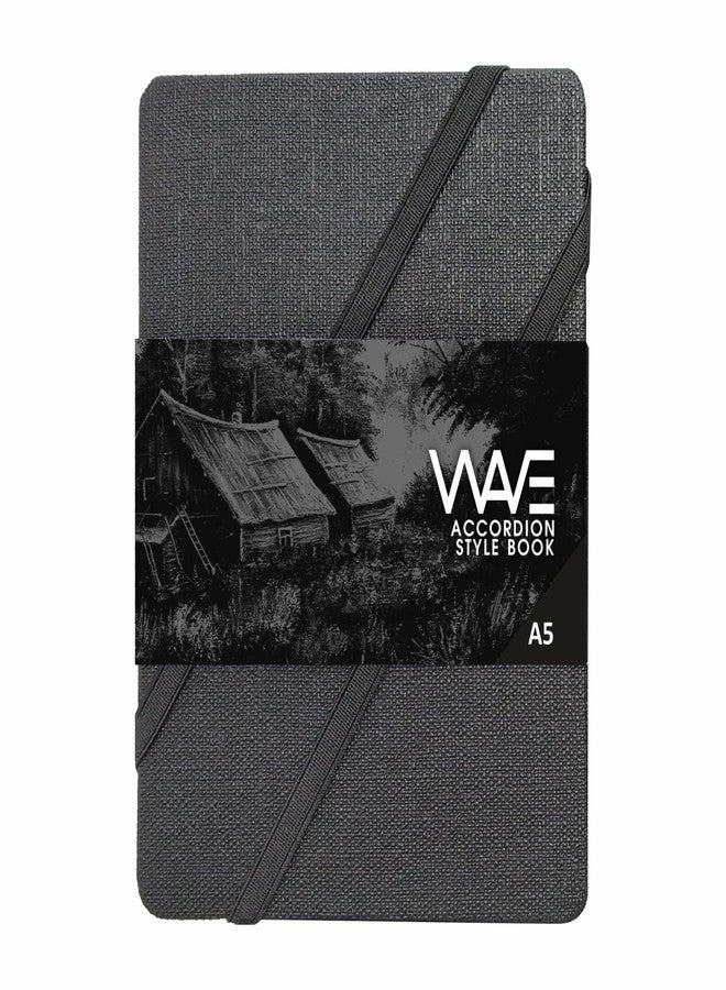 Anupam Wave Fan Folding Black Paper Accordion Book Matte Black Acid Free Paper 18 Pages 180 GSM (A5) - Image 1